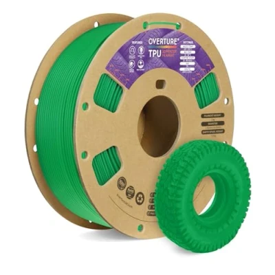 Immagine di OVERTURE Filamento TPU 1kg Verde, 1.75mm Flessibile per Stampante 3D, Elevata Liquidità, Precisione Dimensionale +/ 0.03 mm, 3D (Verde)