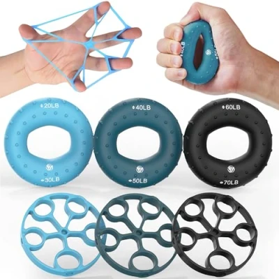 Immagine di Set Forza Presa 6 Pezzi, Trainer Avambraccio, Allenatore Mano Dita, Estensore Grip Ring, Allenamento e Avambraccio