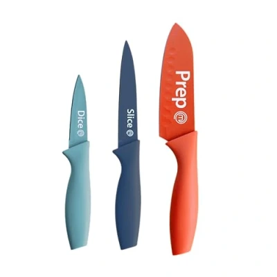 Immagine di MasterChef Coltelli da Cucina, Set Coltello Chef per Carne &amp; Verdure, Lama Affilato, Acciaio Inox, Prova di Calore, Manici Multicolori, Lavabile in Lavastoviglie, 3 Pezzi
