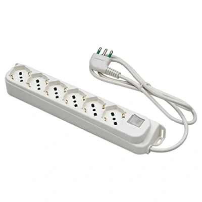 Immagine di FANTON 47430 Multipresa OMEGA 6 prese bipasso/schuko 2P+T 16A cavo 1,5 m spina a squadra grande16A + interruttore bipolare luminoso