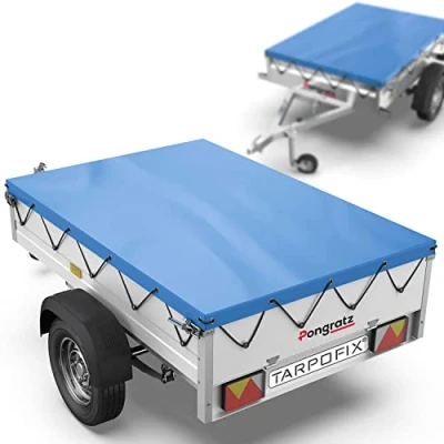 Immagine di Tarpofix® Telo per rimorchio auto 256 x 145 8cm incl. Corda telone Bordo rinforzato e copri in materiale PVC ideale vari modelli di rimorchi da 750kg &amp; 1000kg
