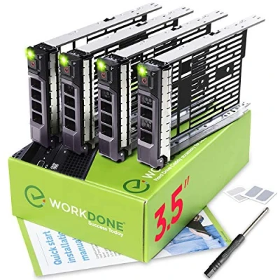 Immagine di WORKDONE Confezione da 4 Caddy Hard Disk 3,5 Pollici Compatibile con Server dell PowerEdge Manuale di Installazione Etichette adesive Cacciavite Viti per Tray HDD