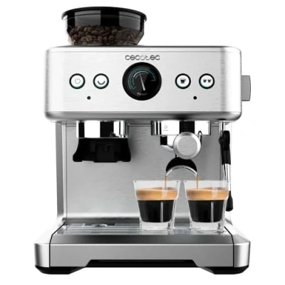 Immagine di Cecotec Macchina da Caffè Espresso Barista Power 20 Maestro 2250 W, Bar, Manometro e 2 Termoblocchi, Serbatoio per Chicchi di Caffè, Macinino con Livelli, Vaporizzatore