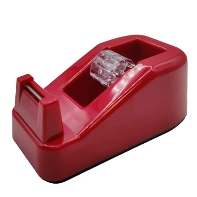 Immagine di RAYLU PAPER Dispenser di nastro adesivo per ufficio, con peso e base antiscivolo, resistente, adatto rotoli da 33 m (Rosso)