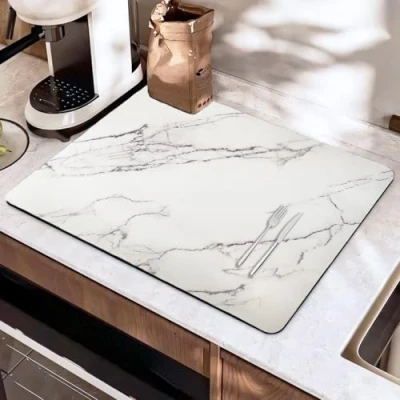 Immagine di SOQKEEN Tappetino Scolapiatti, 40x30 cm Assorbente Cucina, Macchina Caffe, Scolapiatti da Lavello Accessori Self Drying Mat, Antiscivolo Cucina