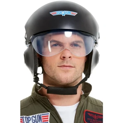 Immagine di Smiffys Casco Top Gun deluxe, Nero, con visiera regolabile e sottogola