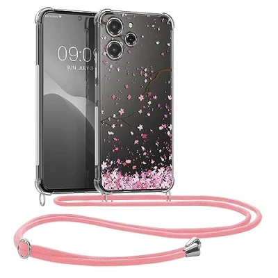 Immagine di kwmobile Custodia Compatibile con Xiaomi Redmi 12 Cover Back Case in Silicone TPU Protezione Smartphone Cordino rosa/marrone scuro/trasparente