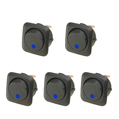 Immagine di E Support 5 X 12V 25A Interruttore Auto On off a Bilanciere Pulsante Blu Illuminato LED 25mm Cruscotto