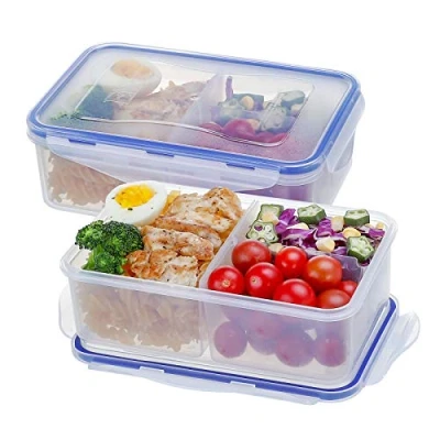 Immagine di EASYLOCK Contenitore per il pranzo in plastica da 1150 ml con 3 scomparti, confezione 2 contenitori alimenti coperchio, adatti al microonde, senza BPA