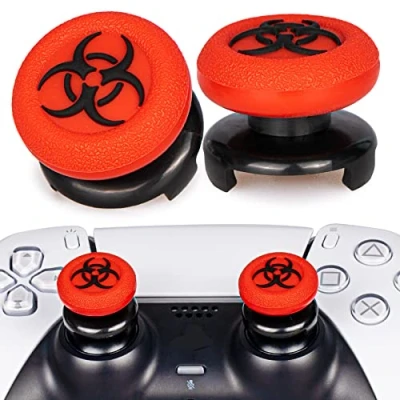 Immagine di Playrealm FPS Thumbstick Grip Copri Levette Analogiche e Estensore Texture 3D Gomma da Cancellare Silicone Presa Copertina 2 Set per PS5 Dualsenese controller PS4 (Bioh Rosso)