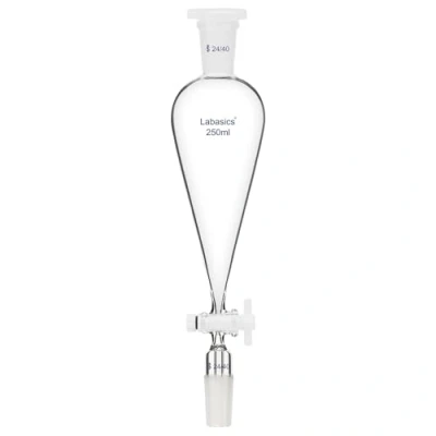 Immagine di Labasics Imbuto Separatore Conico a Forma di Pera 250 ml con Rubinetto in PTFE, Vetro Borosilicato Parete Spessa e Giunti 24/40