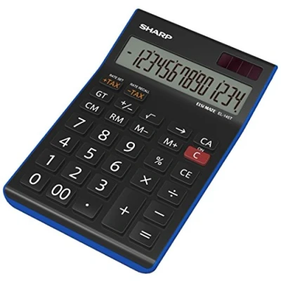 Immagine di Sharp Electronics EL145TBL Calcolatrice, 14 cifre, calcolo imposte, blu/nero