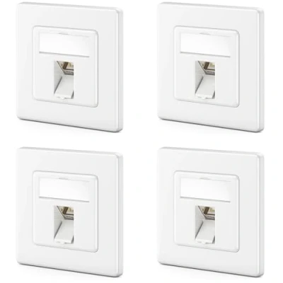 Immagine di deleyCON 4x Presa di Rete CAT7 1 Porta LAN Collegamento Dati a Incasso + Modulo Keystone CAT 7 Attacco Inclinato 45 RJ45 DSL Cavo Patch Installazione