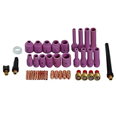 Immagine di tig Gas Lens Collet Corpo Indietro Cap Fit WP SR 9 20 25 torcia saldatura Accessori materiale di consumo 42pezzi