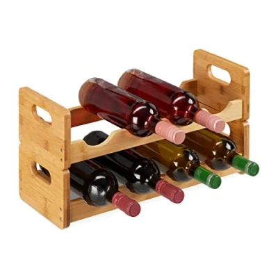 Immagine di Relaxdays Cantinetta, Scaffale Salvaspazio per 8 Bottiglie Formato Orizzontale in Bambù, HLP 24x47x18 cm, Legno Naturale