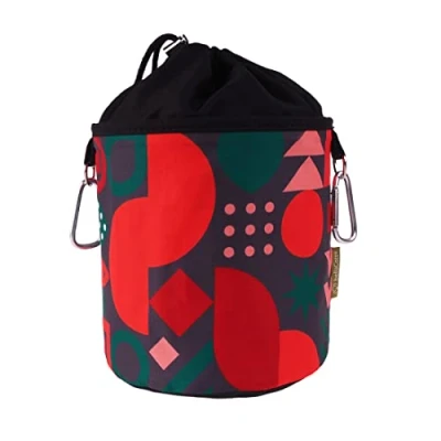 Immagine di bellaCott Borsa portamollette in cotone portatile con 2 moschettoni robusti, coulisse e chiusura metallo per mollette, design retrò: rosso/nero/grigio/verde