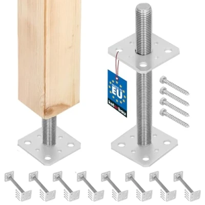 Immagine di KOTARBAU® Set di 8 Supporto per pali 80x80x250 mm regolamentato filettatura recinzioni travi in legno zincato Manicotto ancoraggio staffa pavimento
