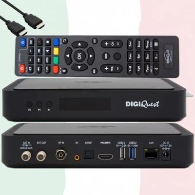 Immagine di TiVuSat Card 4K UHD + DIGIQuest Q80 ricevitore Combo H.265 S2+T2 HEVC Set Top Box, certificato con scheda (NON ATTIVATA), lettore multimediale, WebRadio, cavo HDMI HTS