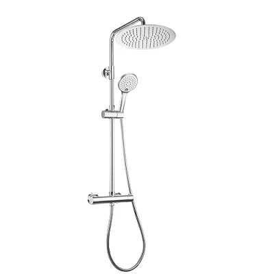 Immagine di JOHO Colonna Doccia Acciaio Inox con Rubinetto Termostatico Miscelatore Altezza Regolabile Set a Getto Pioggia Soffione Silicone e Doccetta Mano Tonde D25cm