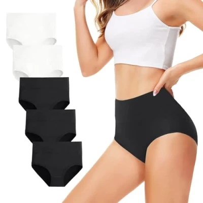 Immagine di TUUHAW Confezione da 5 Mutande Donna, in Cotone, a Vita Alta e Traspiranti 3 x Nero + 2 Bianco XXL