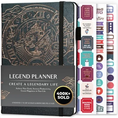 Immagine di Legend Planner Agenda settimanale e mensile senza date, per raggiungere i tuoi obiettivi vivere più felice, taccuino organizer, diario di produttività, donne uomini