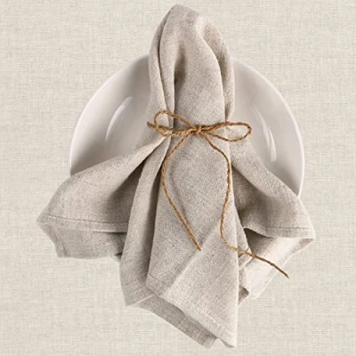 Immagine di Tovaglioli Stoffa 6 Pezzi in Lino Lavabili Riutilizzabili Beige 40 x cm per Cucina Ristorante Bar Natale Pasqua