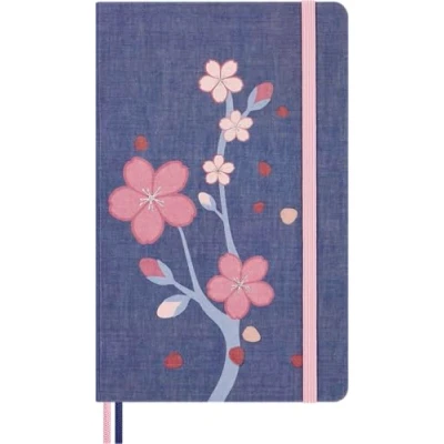 Immagine di Moleskine Taccuino Sakura, con Pagine Bianche, Copertina Rigida in Tessuto e Chiusura Elastica, Biglietto di Auguri Adesivi a Tema, Formato Large 13 x 21 cm