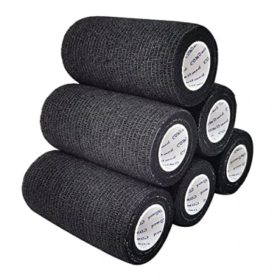 Immagine di COMOmed non stick pelle benda coesiva elastica mediche autoadesive mani caviglie nastro elastico autoadesivo salvapelle sport bendaggio sportivo 10cmX4.5m Nero 6 rotolo