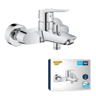 Immagine di Grohe Start Miscelatore monocomando per vasca doccia, cromo, installazione a parete, dotato di serie limitatore portata regolabile, Finitura Cromata