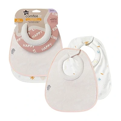 Immagine di Tommee Tippee Happy Kind Bavaglini per l&#039;alimentazione del latte, super morbidi ed extra assorbenti, regolabili e reversibili, in materiale approvato Oexo tex, confezione da 2