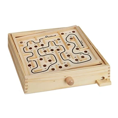 Immagine di Relaxdays Labirinto, Gioco in Legno con 2 Palline, Giochi di Abilità e Equilibrio, a partire dai 3 Anni, XL, Naturale