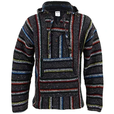 Immagine di Siesta Messicano Baja Jerga con Cappuccio Hippie Maglione Grigio &amp; a Strisce Multicolore, L