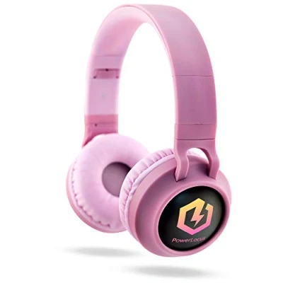 Immagine di PowerLocus Cuffie Bluetooth per Bambini, Over Ear Senza Fili Limitatore audio a 85 dB, Con LED, Pieghevole, Microfono, Micro SD, Sacchetto da Trasporto Viaggio/Telefono/PC