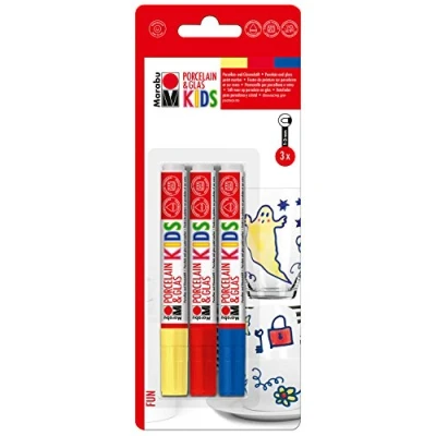Immagine di Marabu 012500000082 Set di 3 pennarelli per Bambini in Porcellana e Vetro, dipingere Modo semplicissimo, Lavabile lavastoviglie Dopo la Cottura, Punta 1 mm