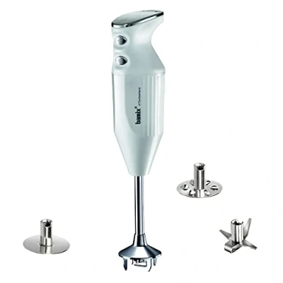 Immagine di bamix Frullatore a immersione sbattitore M250 PRIME incl. lama multiuso, frusta, frullino in acciaio inox, 250 watt, 2 velocità, Made Switzerland, Bianco/cromo