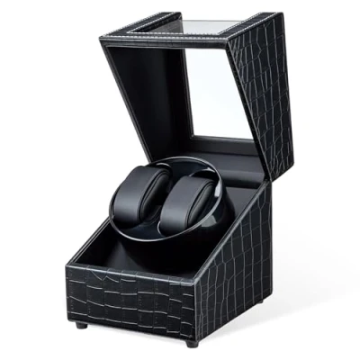 Immagine di Mcbazel Remontoir per Orologio Automatico in Pelle, Scatola Orologi a Doppia Rotazione, Ricarica USB DC, Ecrins Doppio Automatici con Motore Silenzioso e 2 Modalità di Rotazione.
