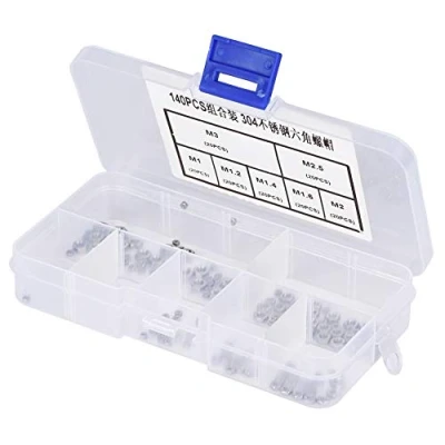 Immagine di dadi esagonali,140 pezzi M1 / M1.2 M1.4 M1.6 M2 M2.5 M3 Filettatura esagonali in acciaio inossidabile con scatola organizer, per elettrodomestici la casa e l&#039;ufficio