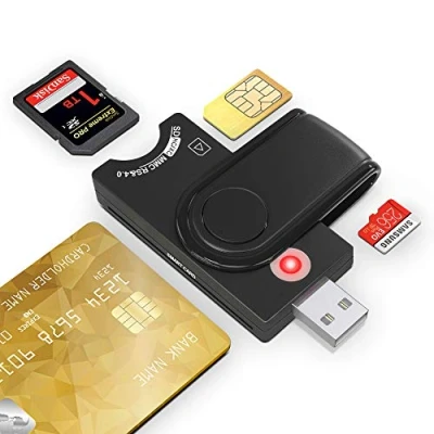 Immagine di 4 in 1 Lettore Smart Card, SIM di schede SD/ SDHC/ SDXC e Micro SD, Lector dni Electronico per Accesso CAC/ SIM/ ID/ IC Bank/ Chip Card (E Tax),Compatibile Windows, Vista, Mac OS