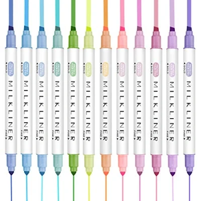 Immagine di EooUooIP evidenziatori Pastello, punta a scalpello sottili e larghe evidenziatore doppia testa pennarelli, per la classe l&#039;ufficio, cartoleria scrivere, 12 Colori