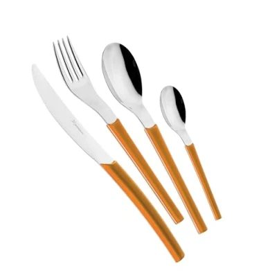 Immagine di EME POSATERIE Loto Arancio 1665 Set di Posate da Tavola in acciaio inox 18/10, per 6 persone, 24 pezzi