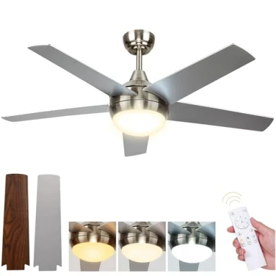 Immagine di Ventilatore da Soffitto con Luce LED, Ventilatori a 132cm Telecomando, 5 Pale, 6 Velocità, Dimmerabile 3000K 6500K, Ideale per Camere Letto, Soggiorni, Sale Pranzo e Ripostigli