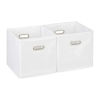 Immagine di Relaxdays Set da 2 Cestini Porta Oggetti, senza Coperchio con Manico, Pieghevole, Ceste Quadrate di Stoffa 30 cm, Bianco