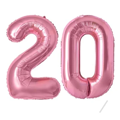 Immagine di Palloncini Compleanno 20 anni Rosa 101 CM Palloncino Numero Gonfiabile in Foil Decorazioni di un uomo donna Vola con l&#039;Elio