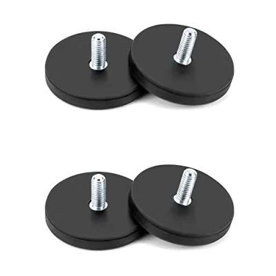 Immagine di QWORK 4 Pezzi Magneti Al Neodimio Gommati Ø 43mm Con Filettatura Esterna M6, Rotondi In Gomma, Forza Adesiva 10kg