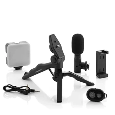 Immagine di InnovaGoods® Kit per vlogging con luce, microfono e telecomando Plodni (6 pezzi), registra video in modo professionale, luce a LED, telecomando, ideale vlogger, YouTuber creatori