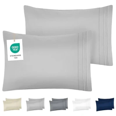 Immagine di DREAMZIE Federe Cuscino Letto 50 x 70 (Set 2) in Microfibra con Motivo Ricamato OEKO TEX Certificazione Federa Cuscini Morbido Grigio