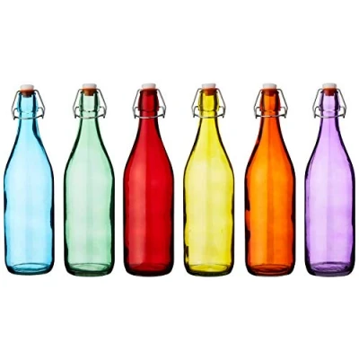 Immagine di Bar @ drinkstuff Bottiglie in vetro colorato Swing Top 1 litro Set di 6 rosse, blu, arancioni, verdi, giallo, viola