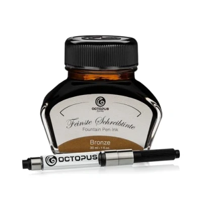 Immagine di Octopus Fluids Bronze Inchiostro da scrittura incluso convertitore, per penna stilografica in bicchiere d&#039;inchiostro, calligrafia, Marrone 30ml