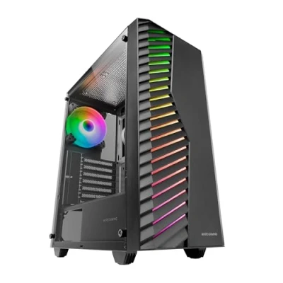 Immagine di MARSGAMING MC VOLT, Case Gaming ATX, Ventola ARGB 120mm, Griglia Frontale ARGB, Finestra Laterale in Vetro Temperato, Gestione del Cablaggio, Semitower PC con Supporto Raffreddamento a Liquido, Nero