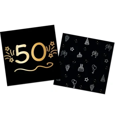 Immagine di Folat Compleanno Decorazioni Nero Oro Argento Tovaglioli 50 Shining Glam 33 x cm 16 pezzi, 25058
